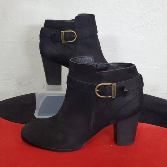 Cole Haan Black Suede Ankle Boots with Buckle Detail - Picture 1 of 14
